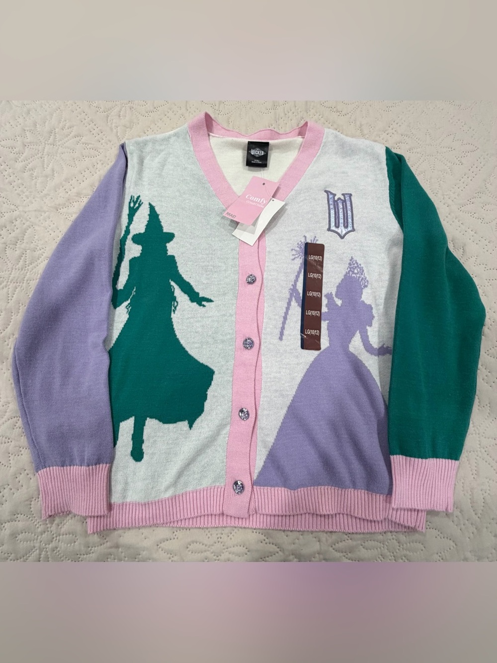 Wicked Elphaba Glinda Girls Cardigan Sweater Size 10/12 L NWT